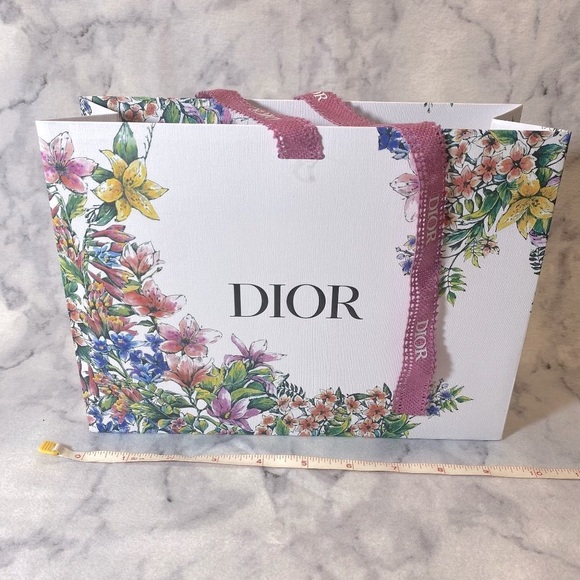 Dior Gift Bag in Colored Floral design with Pink Ribbon - 9.5Lx7W - NEW - Picture 2 of 10